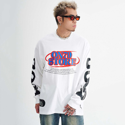 T-shirt a manica lunga al 100% di cotone 230gm Lettere di peso pesante Grafica per uomini