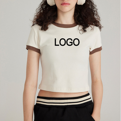Decorazione ricamo donna Y2k Vintage Giovane Moda Contrasto Ringer T-shirt di raccolto