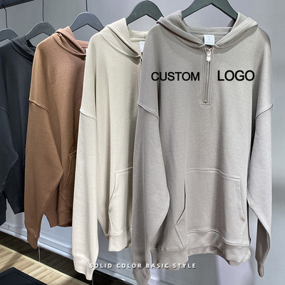 300-700 g di cotone Unisex Uomo Streetwear Puff Oversized Stampatura Mezza Zip Up Hoodies 3xl 4xl 5xl