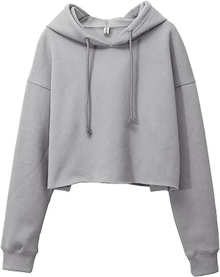 Maglietta in poliestere con cappuccio Short Casual Sporty Hoodie per donne con cappuccio crop top