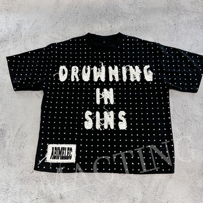 Abbigliamento di strada personalizzato T-shirt tagliato in strass ricamo distressato per uomini