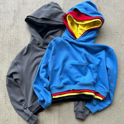 Pullover con cappuccio da uomo a misura Triplice Multi-Color Block Tre Strati Hoodie