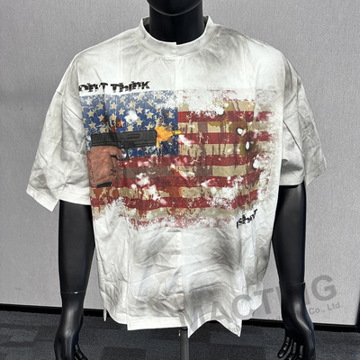 Custom Streetwear Color Block Panel cucito T-shirt Boxy Distressed Man Sun Fading Tee Patchwork