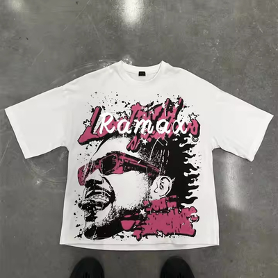 Custom 200GSM 100% di cotone Vintage Streetwear T-shirt a taglio a scatola T-shirt di grandi dimensioni con stampa a schermo T-shirt grafica