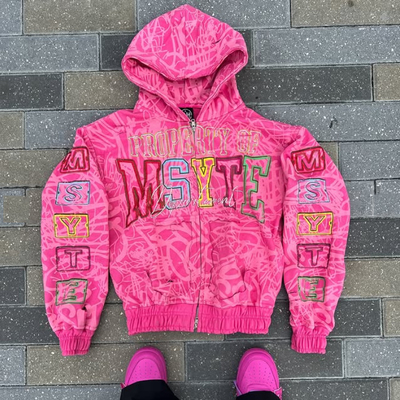 Logo personalizzato cotone pesante tutto stampato acido lavato vintage distressed boxy zip up felpe per uomini