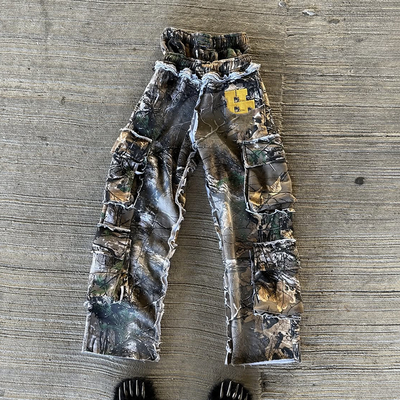 Custom Double Waist Pantaloni da sudore da cotone vintage da lavaggio acido Pantaloni da sudore da stress Strass Pantaloni da sudore a gambe larghe per uomini