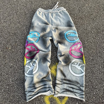 Pantaloni da ginnastica da uomo di alta qualità di cotone vintage acido lavaggio distressed strappato strappato