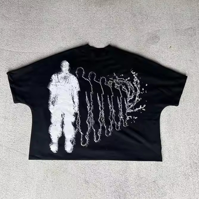 2025 Custom Graphic Crew Neck Drop Shoulder T-shirt da peso pesante oversized tagliato T-shirt da uomo