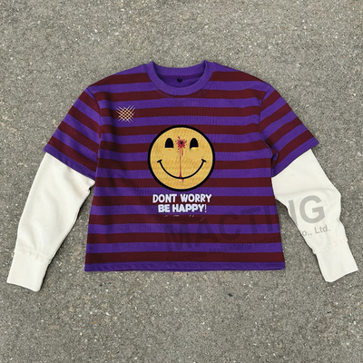 Produttore personalizzato DTG Stampa cotone maglietta a maglia Rugby a strisce doppio strato Waffle T-shirt a manica lunga per uomini
