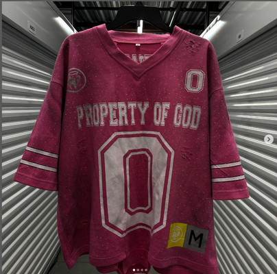 Abbigliamento di strada su misura America V Colletto Boxy Fit T-shirt Distressed Vintage Strass Oversized Sports Football T-shirt Jersey
