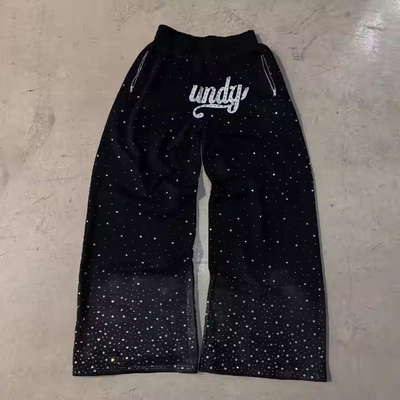 Pantaloni da corsa per uomini Pantaloni da sudore di cotone pesanti Pantaloni da sudore di strass Pantaloni da sudore a gambe larghe Pantaloni da sudore a gambe larghe