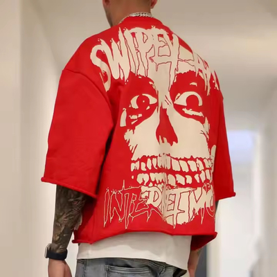 Stampa grafica su misura Vintage lavato Peso pesante 100% cotone francese Terry T-shirt oversized con taglio a scatola per uomini