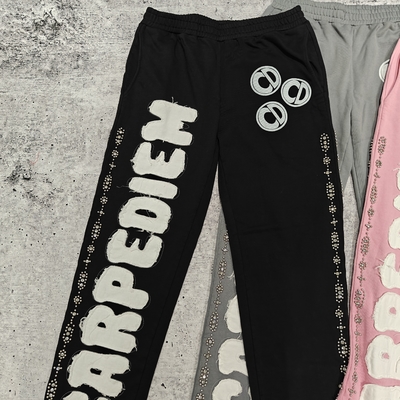 Logo personalizzato Applique ricamo Patch Distressed Jogger Sweatpants Baggy Wide Leg Track Pants Uomini