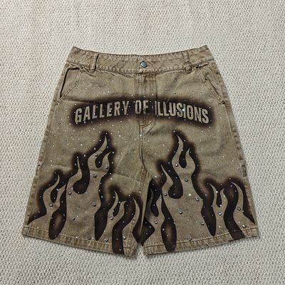 Custom 2025 New Short Pants Jorts Streetwear High Waist Vintage Stone Wash Rhinestone Baggy Oversized Mens Jeans Shorts