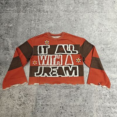 Logo personalizzato 280-300 Gsm di cotone ricamo distressato Acido lavato gomma grezza tagliata a righe maniche lunghe T-shirt per uomini